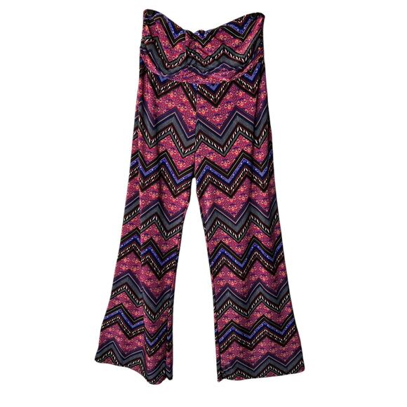 WinWin Pants - WinWin Palazoo Pants Womens L-XL Wide Leg Colorful Chevron Boho Hippie Peasant